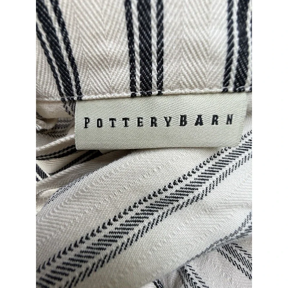 Pottery Barn Set of 2 Stripe Drapes Linen Blend Curtains 48“ X 79“  & Rings Blue